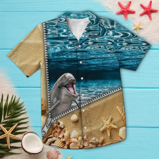 Lovely Zipper Ocean With Dolphin Hawaiian Shirt HO2160