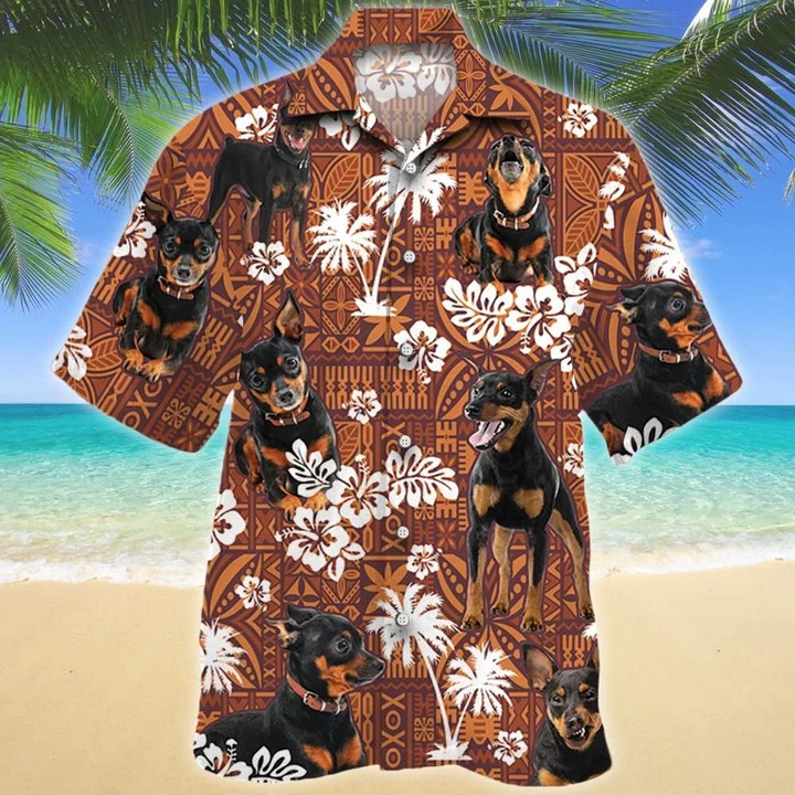 Loyal Miniature Pinscher Dog On Red Tribal Pattern Hawaiian Shirt HO1778