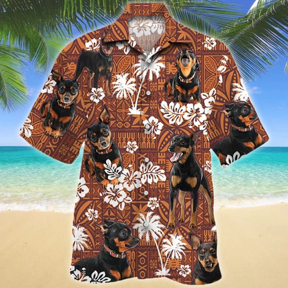 Loyal Miniature Pinscher Dog On Red Tribal Pattern Hawaiian Shirt HO1778