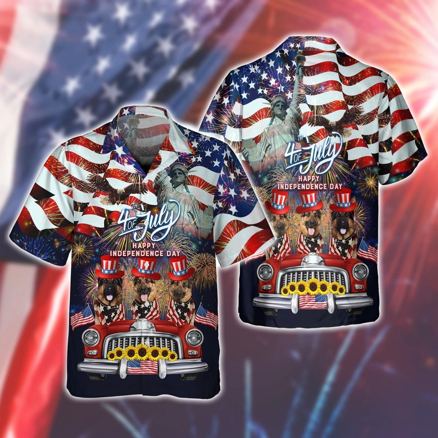 3D Full Print Hawaiian Shirt With German Shepherd American, Independence Day Is Coming Hawaii Shirt With Dog HO5024