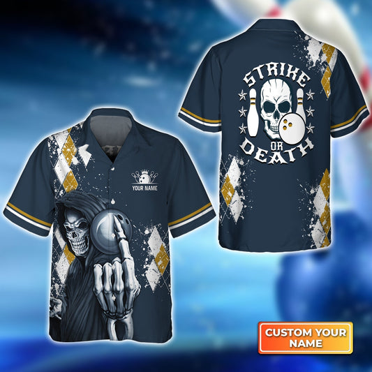 Blue Bowling Strike Or Death Personalized Name 3D Hawaiian Shirt HO3158