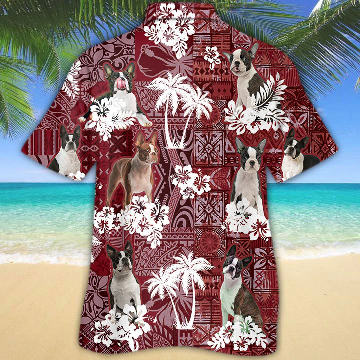 Boston Terrier Red Hawaiian Shirt, Gift for Dog Lover Shirts, Animal Summer Shirts, Hawaiian Shirt Men HO1275
