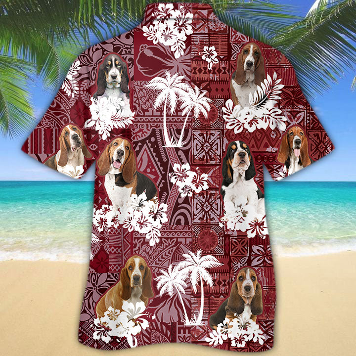 Basset Hound Hawaiian Shirt, Dog In Hawaiian Shirt Red Tribal Pattern HO5154