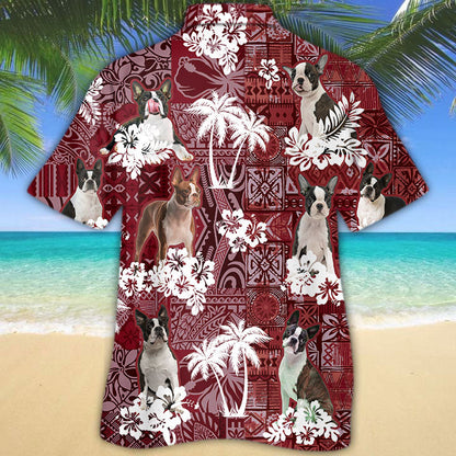Boston Terrier Hawaiian Shirt, Dog Aloha Beach Shirt Red Tribal Pattern HO5165