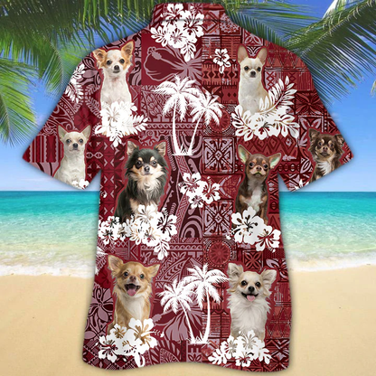 Chihuahua Red Hawaiian Shirt, Gift for Dog Lover Shirts, Animal Summer Shirts, Hawaiian Shirt Men HO1285