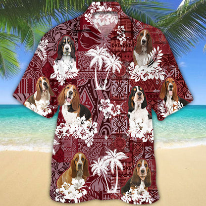 Basset Hound Hawaiian Shirt, Dog In Hawaiian Shirt Red Tribal Pattern HO5154