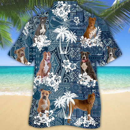 American Pit Bull Terrier Hawaiian Shirt, Dog Hawaiian Shirt Men, Short Sleeve Hawaiian Aloha Shirt HO2424