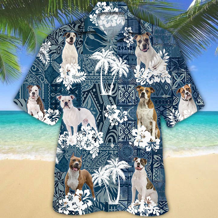 American Bulldog Hawaiian Shirt, Dog Hawaiian Shirt Pattern, Dog Full Print Hawaiian Shirt HO4860