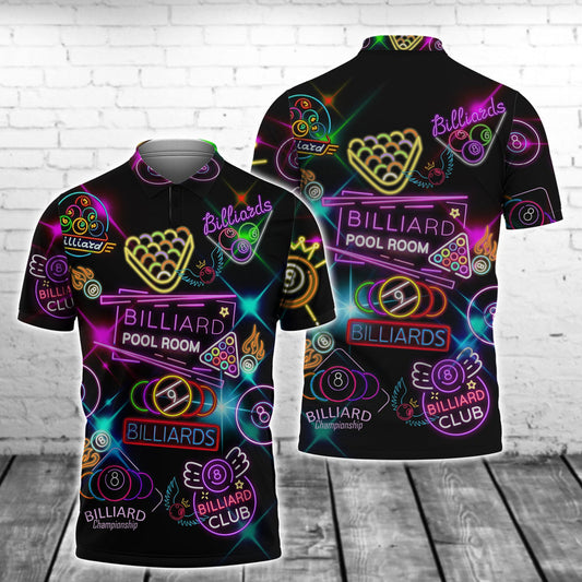 Lasfour 3D All Over Print Billiard Pool Room Pattern Light Polo Shirt BIA0850