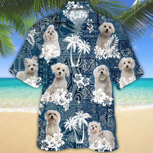 Maltese Hawaiian Shirt, Flower dog Short Sleeve Hawaiian Aloha Shirt, Gift for Dog lovers HO2688