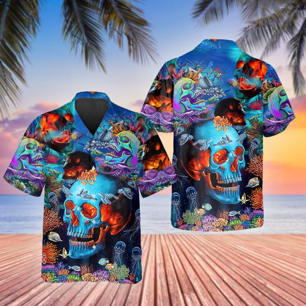 Chief Skull Motorcycle Unisex Hawaiian Shirt For Men & Women, Skull Flower Hawaiian Aloha Shirt HO2717