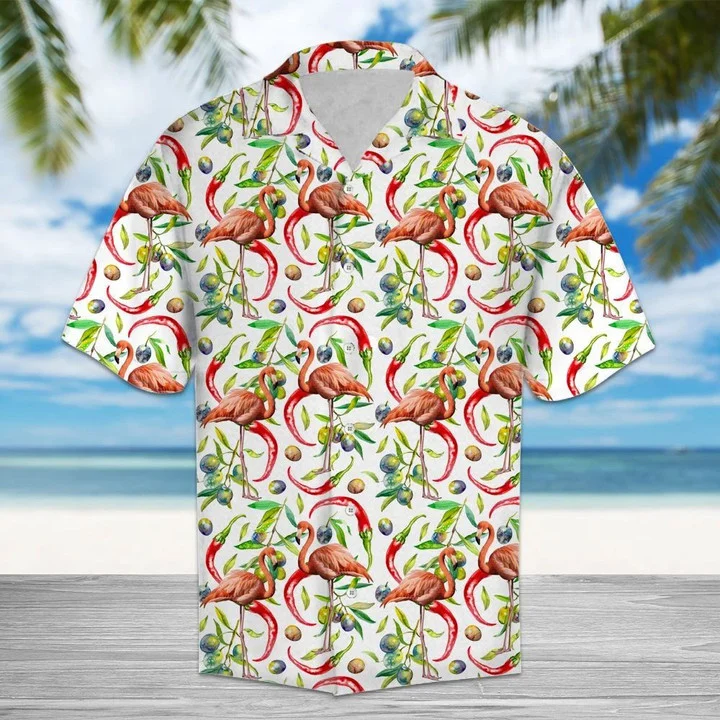 Messy Chili Peppers And Flamingo Hawaiian Shirt HO1934