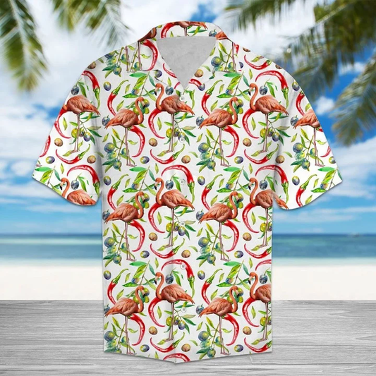 Messy Chili Peppers And Flamingo Hawaiian Shirt HO1934