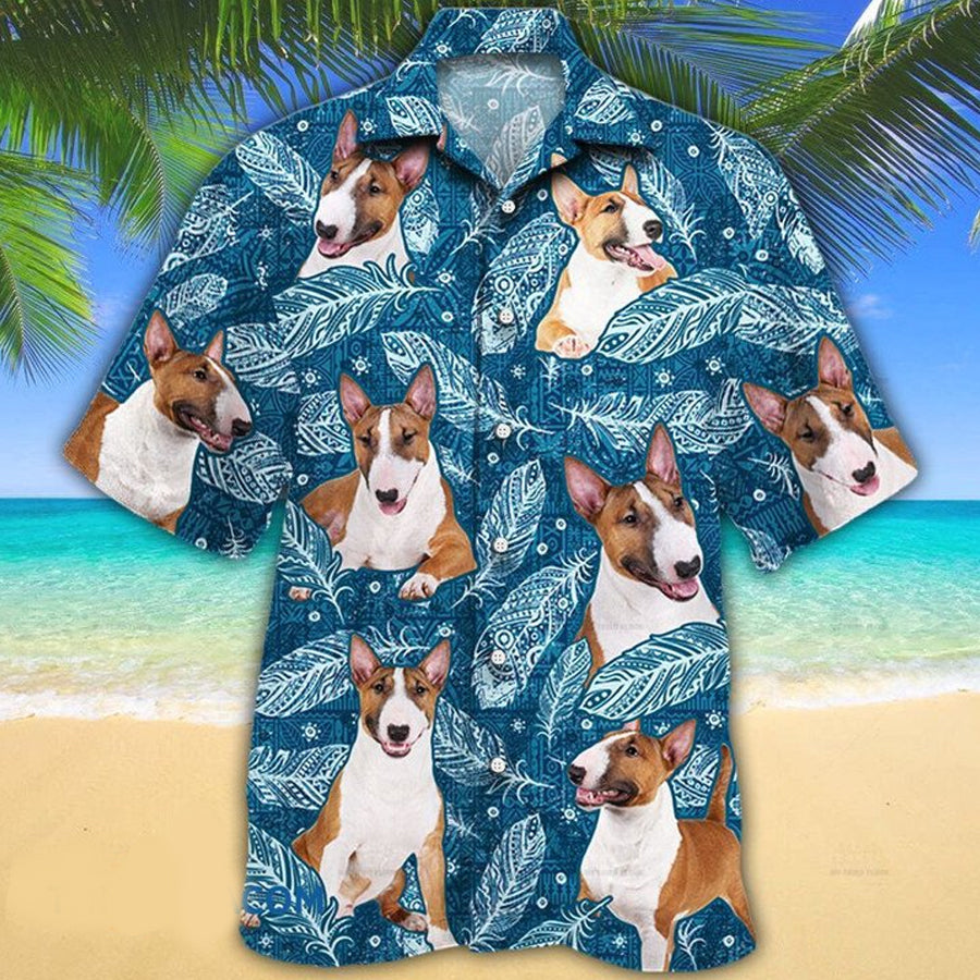 Miniature Bull Terrier Dog Lovers Blue Feather Hawaii Hawaiian Shirt HO2251