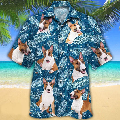 Miniature Bull Terrier Dog Lovers Blue Feather Hawaii Hawaiian Shirt HO2251