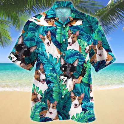 Miniature Bull Terrier Dog Summer Beach Palm Tree Hawaiian Shirt, Summer aloha hawaii shirt for Men women HO1721
