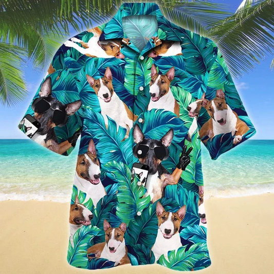 Miniature Bull Terrier Dog Summer Beach Palm Tree Hawaiian Shirt, Summer aloha hawaii shirt for Men women HO1721