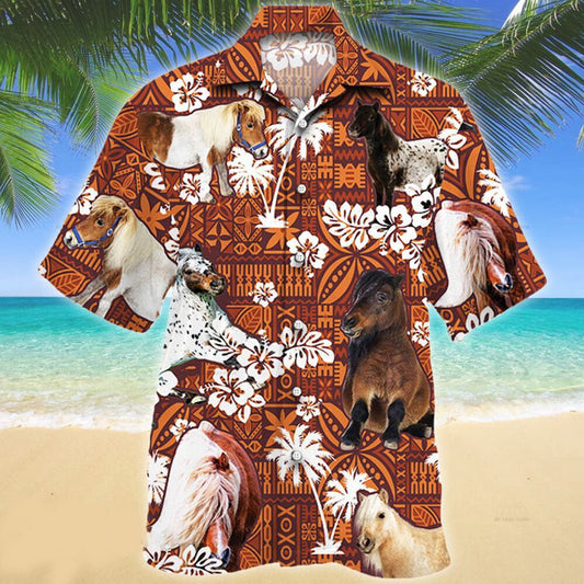 Miniature Horse Red Tribal Pattern Horse Lovers Hawaii Hawaiian Shirt HO2241
