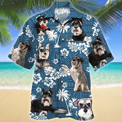 Miniature Schnauzer Different Poses Dog Lovers Blue Tribal Pattern Hawaiian Shirt HO1865