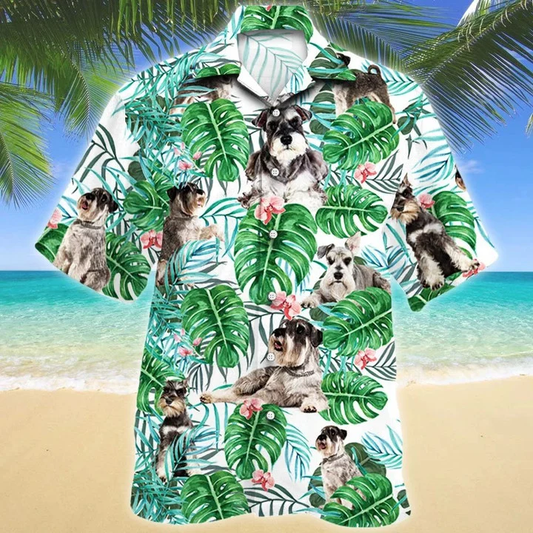Miniature Schnauzer Dog Tropical Plant Montera Leaves Pattern Hawaiian Shirt HO1791