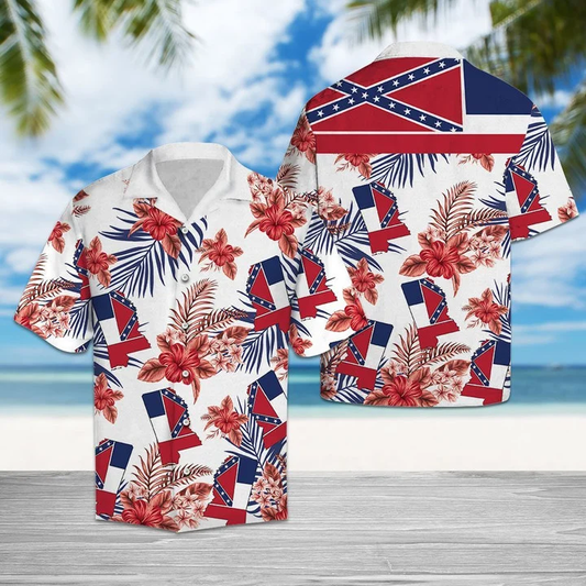 Mississippi Map With Hibiscus In White Hawaiian Shirt HO1418