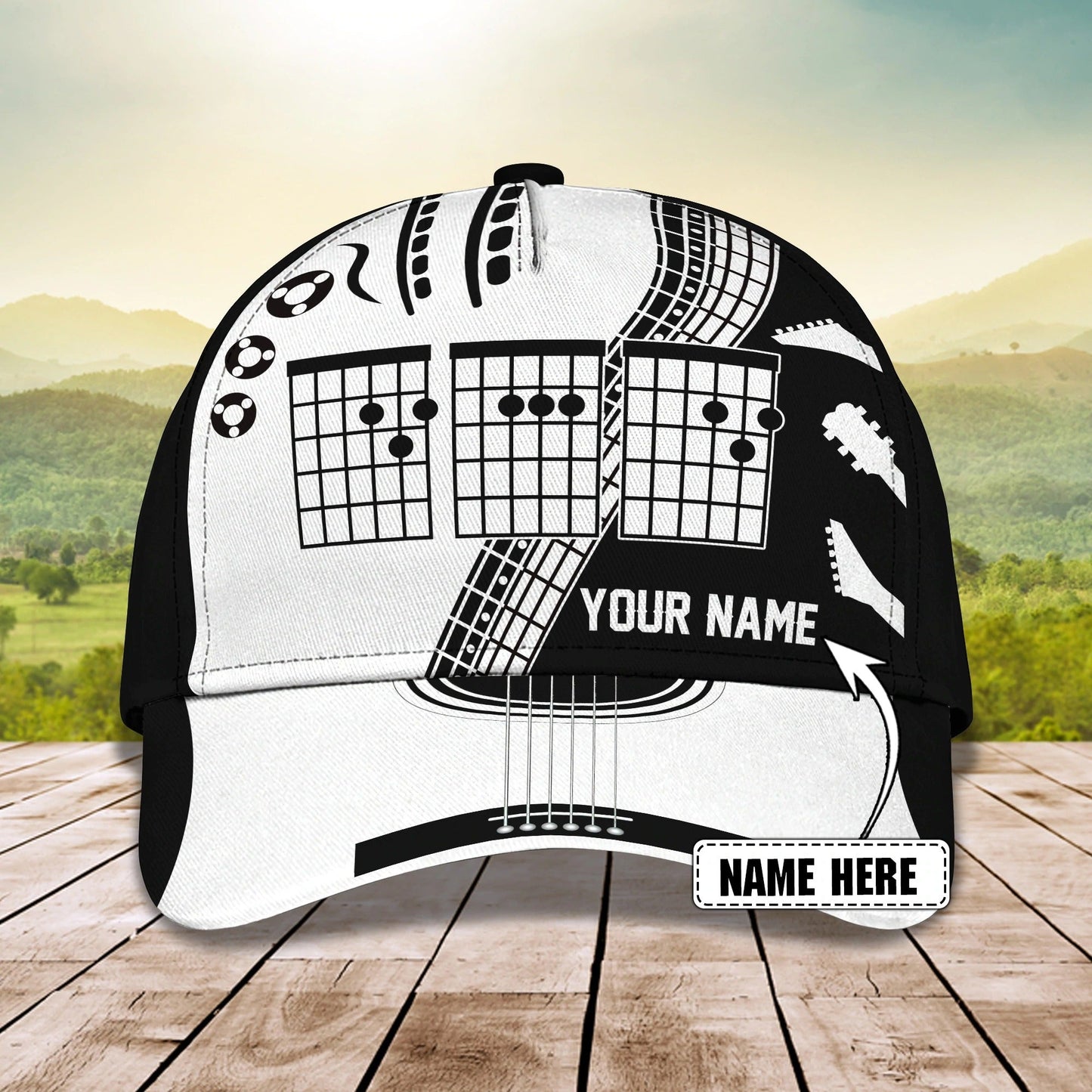 White And Black Guitar Cap Hat For Man, Gift To Guitar Man, Guitar Lover 3D Full Print Cap Hat CO0423