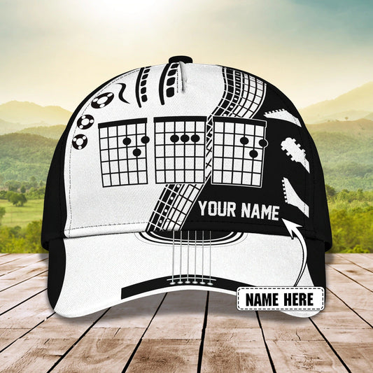White And Black Guitar Cap Hat For Man, Gift To Guitar Man, Guitar Lover 3D Full Print Cap Hat CO0423