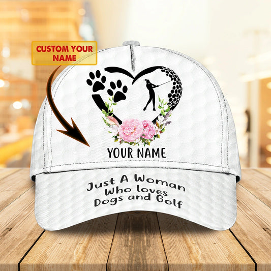 Personalized 3D Full Printed Cap For Girl Love Golf And Dog, 3D Golf Cap Hat For Her CO0375