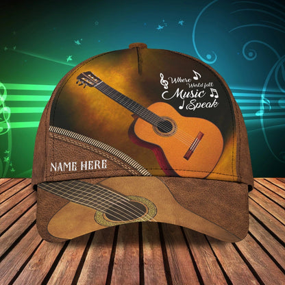 Custom Name Funny Gift For Guitar Man, Guitarist Baseball 3D Cap, Where World Fall Music Speak, Musican Cap CO0435