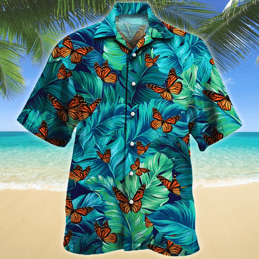 Monarch Butterfly Lovers Gift Summer Beach Palm Tree Pattern Hawaiian Shirt HO2117