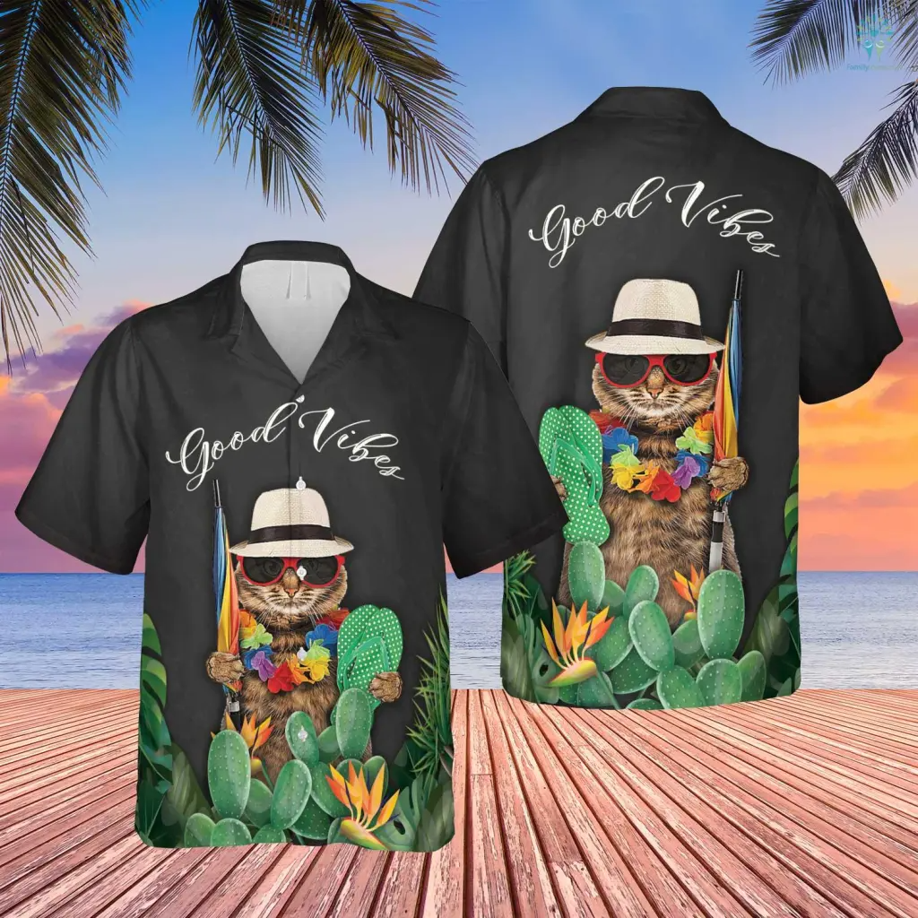 Custom Image Cat Good Vibes Hawaiian Shirt, Hawaiian Shirts for Men Women, Upload Photo Pet Shirt HO4312