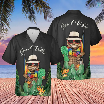 Custom Image Cat Good Vibes Hawaiian Shirt, Hawaiian Shirts for Men Women, Upload Photo Pet Shirt HO4312
