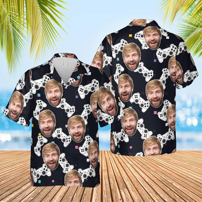 Gaming Hawaiian Funny Custom Image Summer Shirt Beach Hawaiian Casual Button Down Short Sleeve Hawaiian Shirt, Gift for Him HO4311