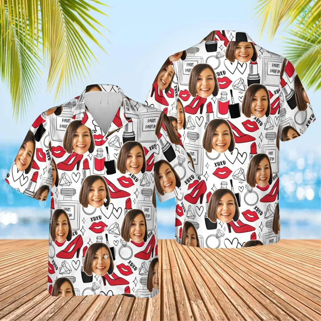 Fashion Design Hawaiian Custom Photo Face Summer Shirt Beach Hawaiian Casual Button Down Short Sleeve Hawaiian Shirt, Gift for Her in Summer HO4310