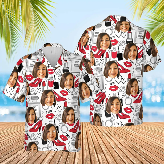 Fashion Design Hawaiian Custom Photo Face Summer Shirt Beach Hawaiian Casual Button Down Short Sleeve Hawaiian Shirt, Gift for Her in Summer HO4310
