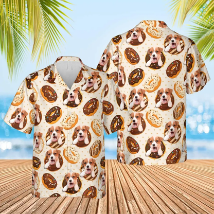 Chocolate Donuts Cake Hawaiian Custom Image Dog Funny Summer Shirt Beach Hawaiian Casual Button Down Short Sleeve Hawaiian Shirt HO4306