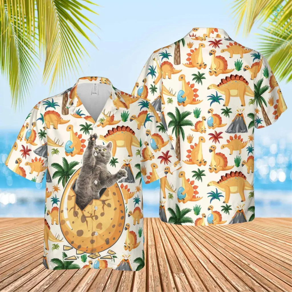 Magic Dinosaur Egg Hawaiian Funny Custom Image Cat Summer Shirt Beach Hawaiian Shirt, Gift for Men Women HO4322