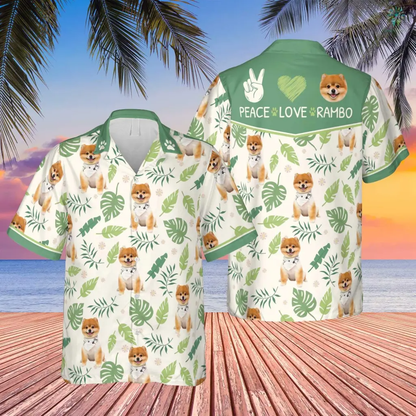 Custom Name And Image Dog Summer Hawaiian Shirt, The Dog and The Leaves Shirt, Gift for Men Women, Idea Gift for Dog Lover HO4304