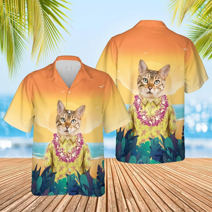 Summer Beach And Cool Cat Hawaiian Custom Image Face Cat Beach Shirt Hawaiian, Gift for Dog Cat Lover HO4302