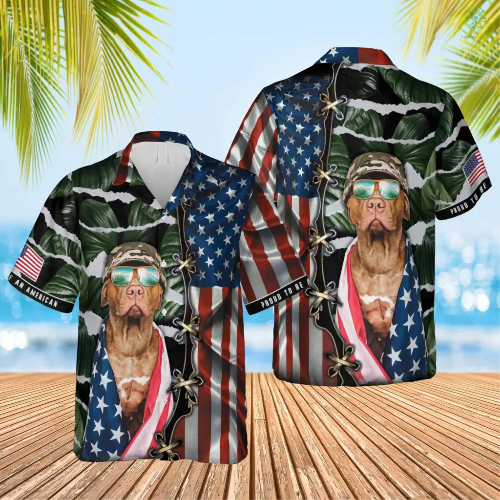 Proud To Be An American Hawaiian Funny Dog Custom Image Summer Shirt, US Flag Shirt, Shirt for Dog Lover HO4301