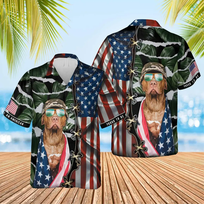 Proud To Be An American Hawaiian Funny Dog Custom Image Summer Shirt, US Flag Shirt, Shirt for Dog Lover HO4301