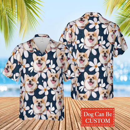 Custom Photo Frangipani Flower Funny Dog Hawaiian Shirt, Hawaiian Shirt for Men Women, Gift for Dog Lover Shirt HO4298