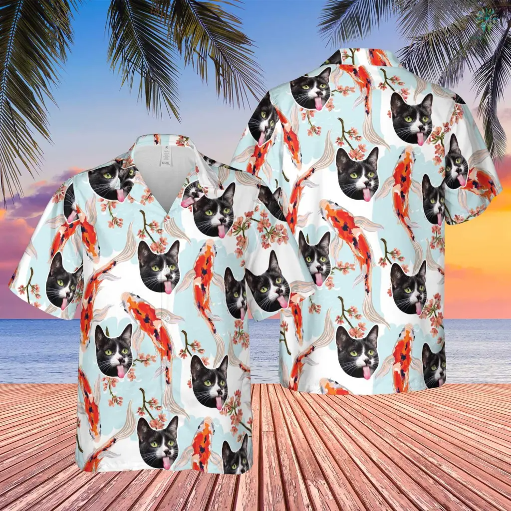 Fish And Funny Cat Hawaiian Custom Image Cat Summer Shirt Beach Hawaiian, Hawaiian Shirt for Men Women, Cat Lover HO4295