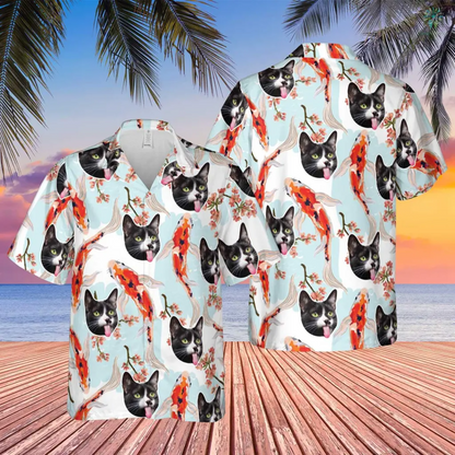 Fish And Funny Cat Hawaiian Custom Image Cat Summer Shirt Beach Hawaiian, Hawaiian Shirt for Men Women, Cat Lover HO4295