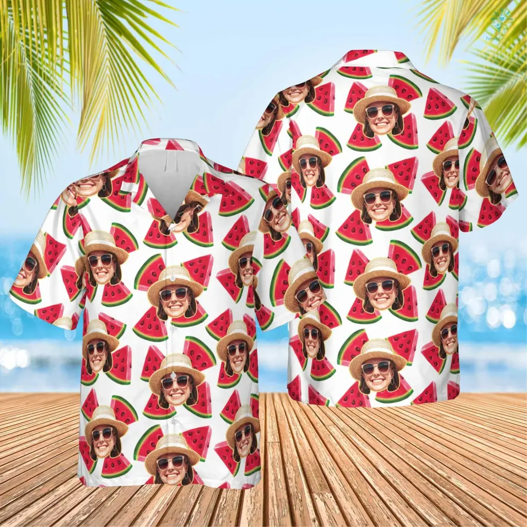 Custom Face Photo Watermelon Pattern Hawaiian Shirt, Perfect Shirt for Men Women, Personalized Hawaiian Shirt HO4293