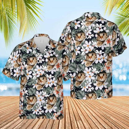 Tropical Nature Flower Leaves Hawaiian Custom Image Cat Summer Shirt Beach Hawaiian Shirt, Summer Shirt for Men Women HO4320