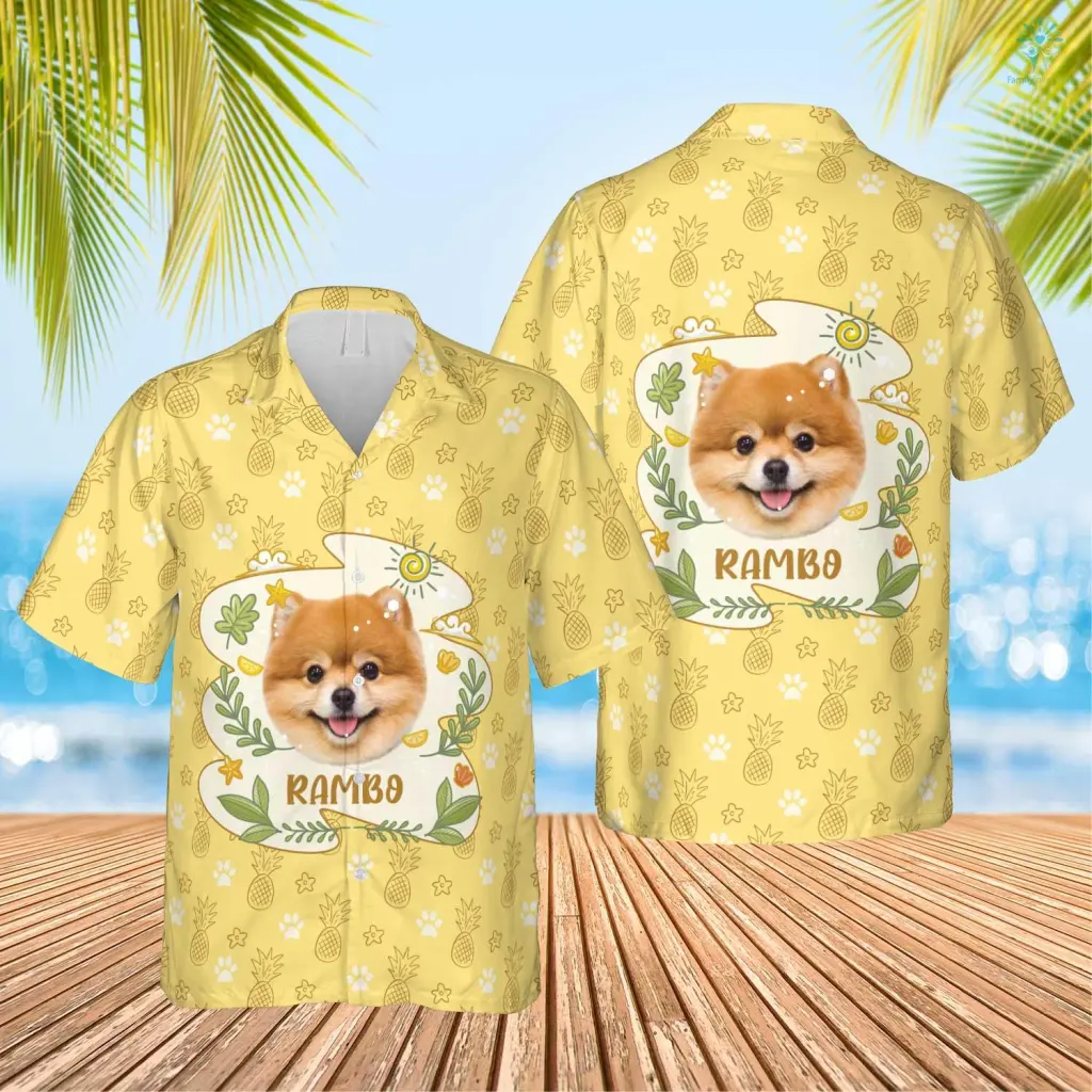 Pineapple And Dog Paw Print Hawaiian Custom Name And Image Funny Summer Beach Hawaiian Shirt HO4316