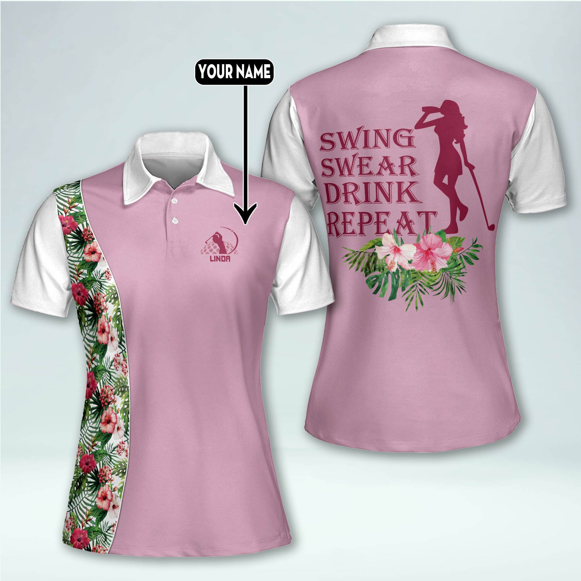 Lasfour Swing Swear Drink Repeat Golf Shirt, Funny Golf Shirt For Women,  Personalized Womens Golf Shirts Short Sleeve