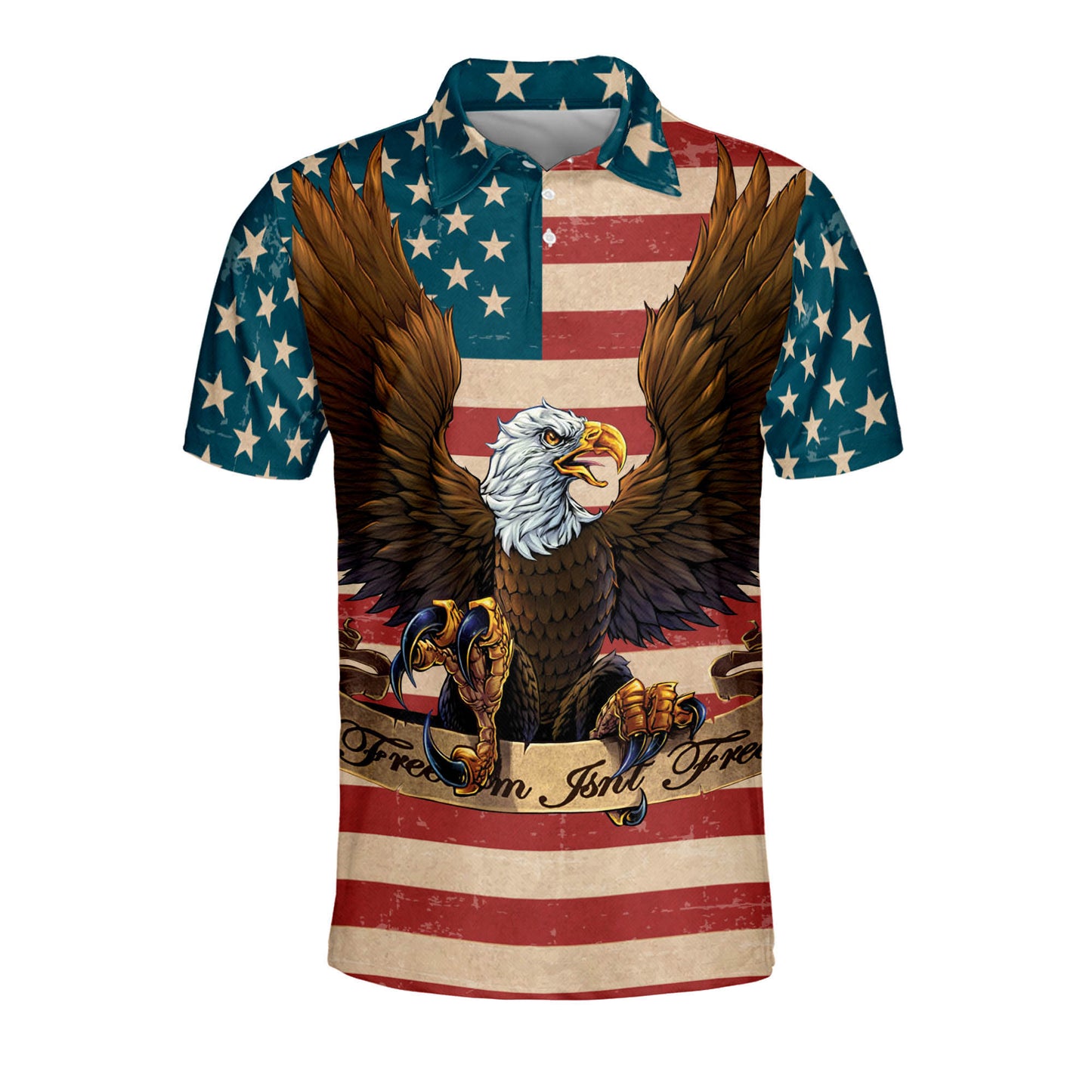 Vintage Freedom Isn't Free American Flag With Eagle Polo Shirt EG0030