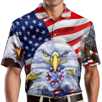 American Colorful Unique Eagle Short Sleeve Polo Shirt For Men EG0023